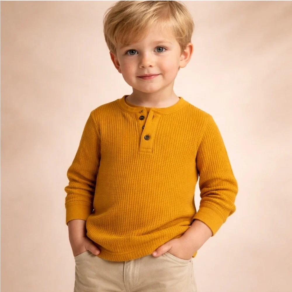 Gymboree Mustard Waffle Knit Henley 2T Toddler Long Sleeve Top